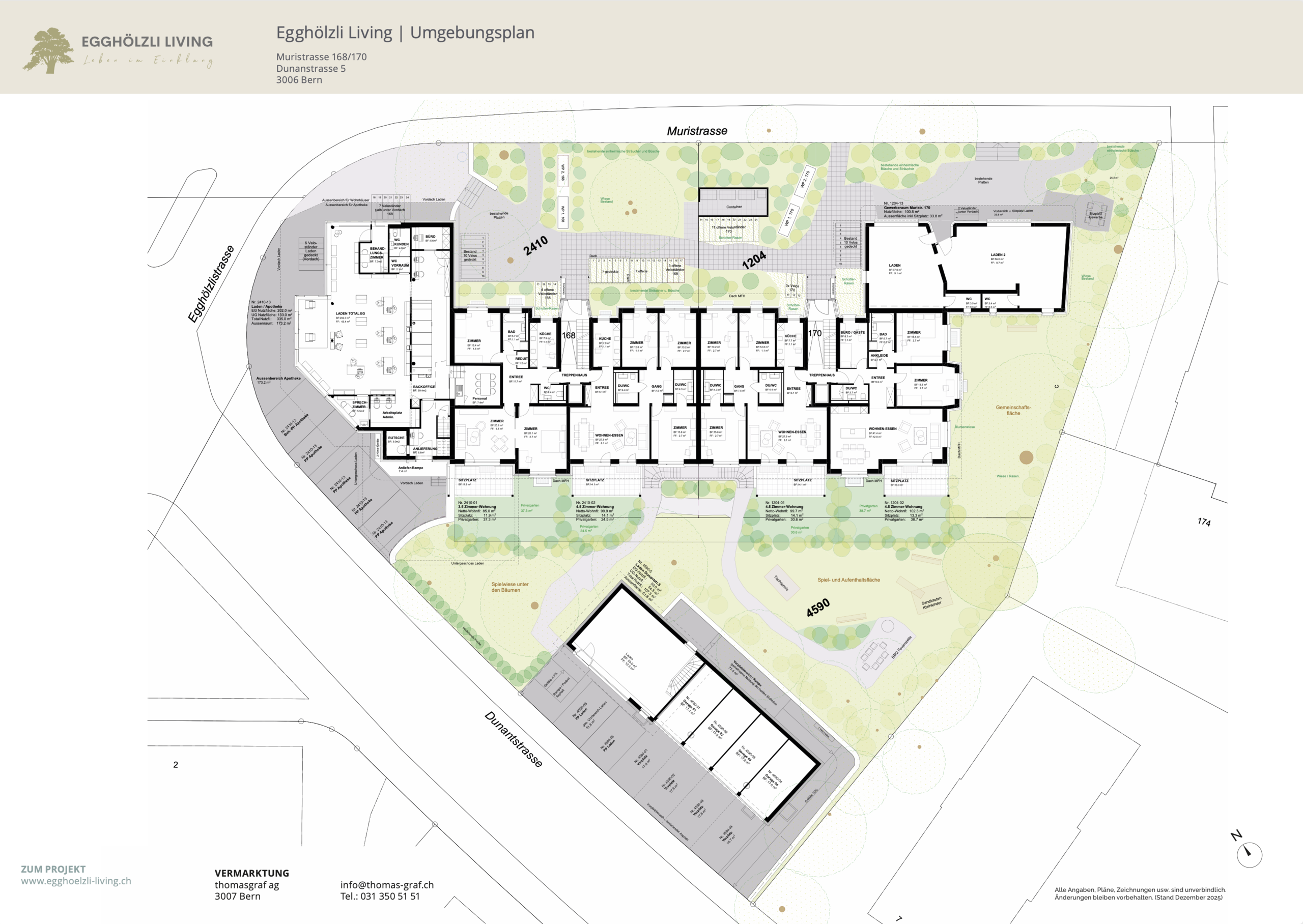 Umgebungsplan Plan zur Darstellung der Lage des Projekts Egghölzli Living mit Erschliessung, Umgebung und wichtigen Bezugspunkten.